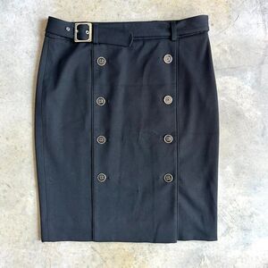 White House Black Market Women’s Black Belted Button Pencil Skirt Office